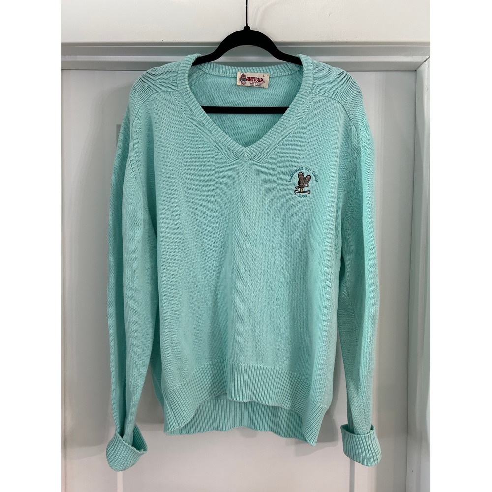 Vintage Antigua Mint Green V-Neck Sweater Eisenhower Golf Course USAFA Mens L